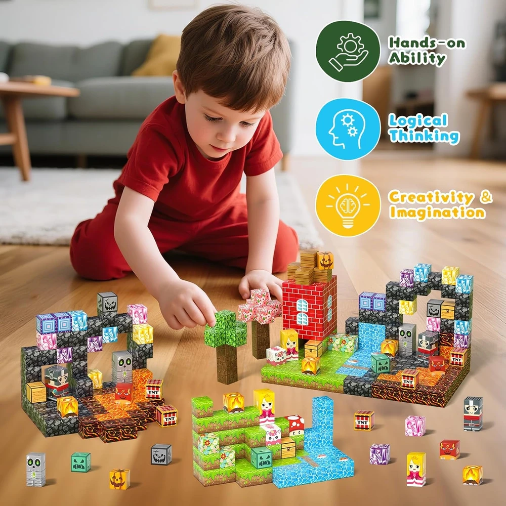 Bez Marki Magnetiniai blokai Cubes Pixels 208 3D elementai su stipriais magnetais! 3 metams