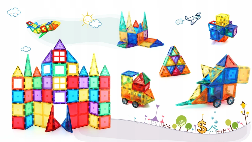 Bez Marki MAGNETINIAI BLOKAI DIDELIOS MAGNETINĖS PLYTELĖS 3D STATYBOS XXL RINKINYS DOVANA