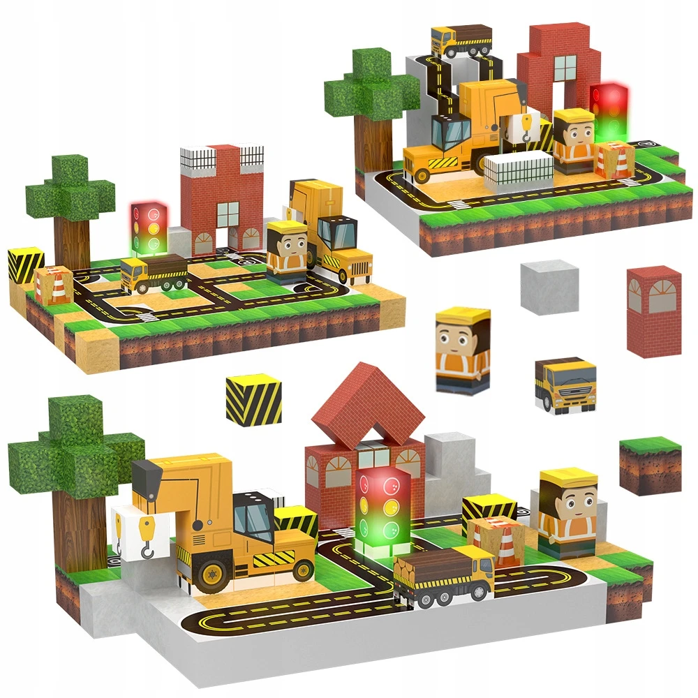 Bez Marki MAGNETINIAI BLOKAI KUBAI BLOKAI BLOKAI PIXELS 136 BLOKAI MIESTO RINKINYS