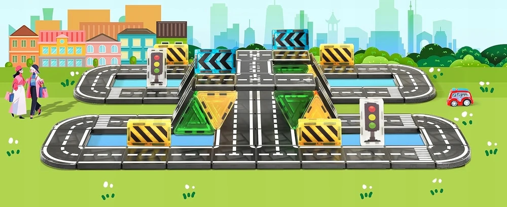 Bez Marki MAGNETINIAI BLOKAI ROAD CITY 52 ELEMENTS UGDYMO TAKAS VAIKAMS