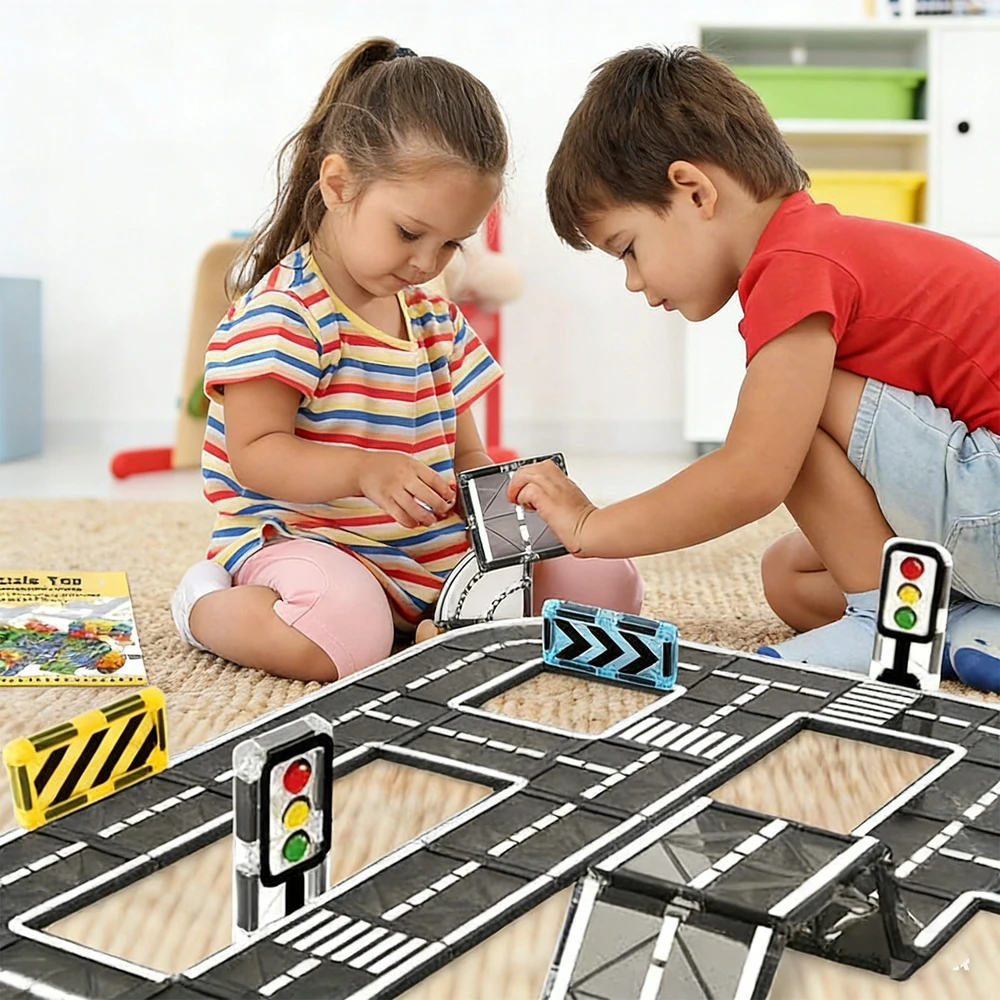 Bez Marki MAGNETINIAI BLOKAI ROAD CITY 52 ELEMENTS UGDYMO TAKAS VAIKAMS