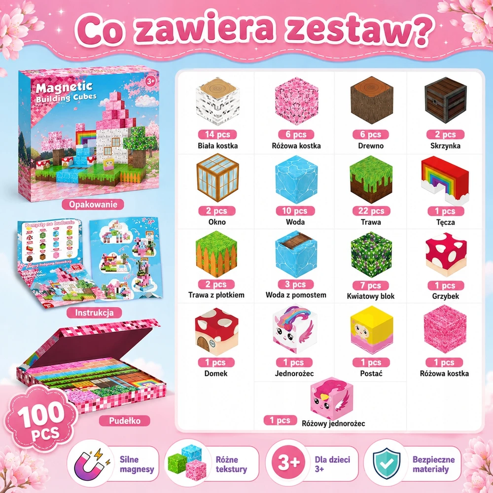 Bez Marki Magnetiniai blokeliai 100 vnt vienaragių 3D kubeliai vaikams nuo 3 metų