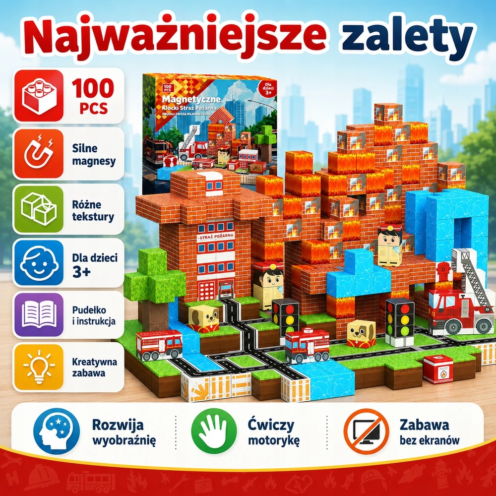 Bez Marki Magnetiniai blokeliai 100 vnt ugniagesių 3D kubeliai vaikams 3+