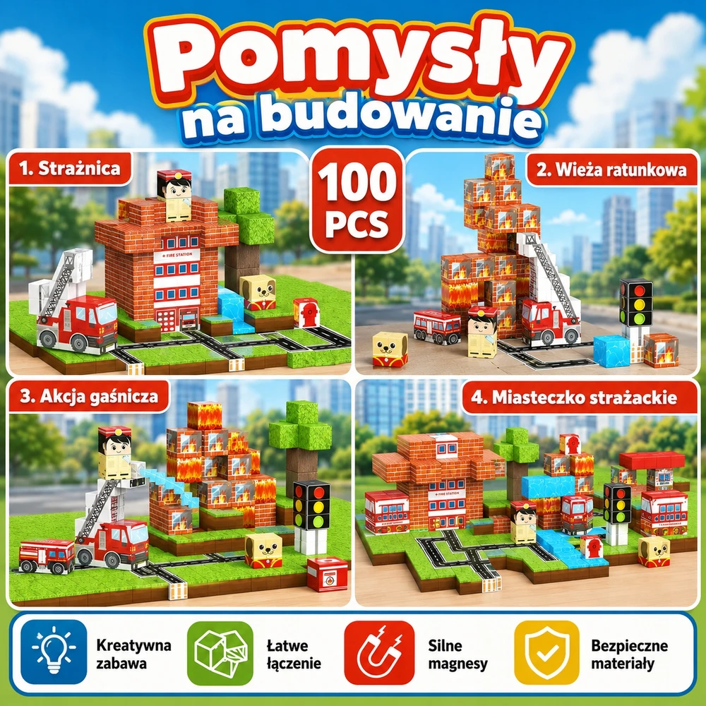Bez Marki Magnetiniai blokeliai 100 vnt ugniagesių 3D kubeliai vaikams 3+