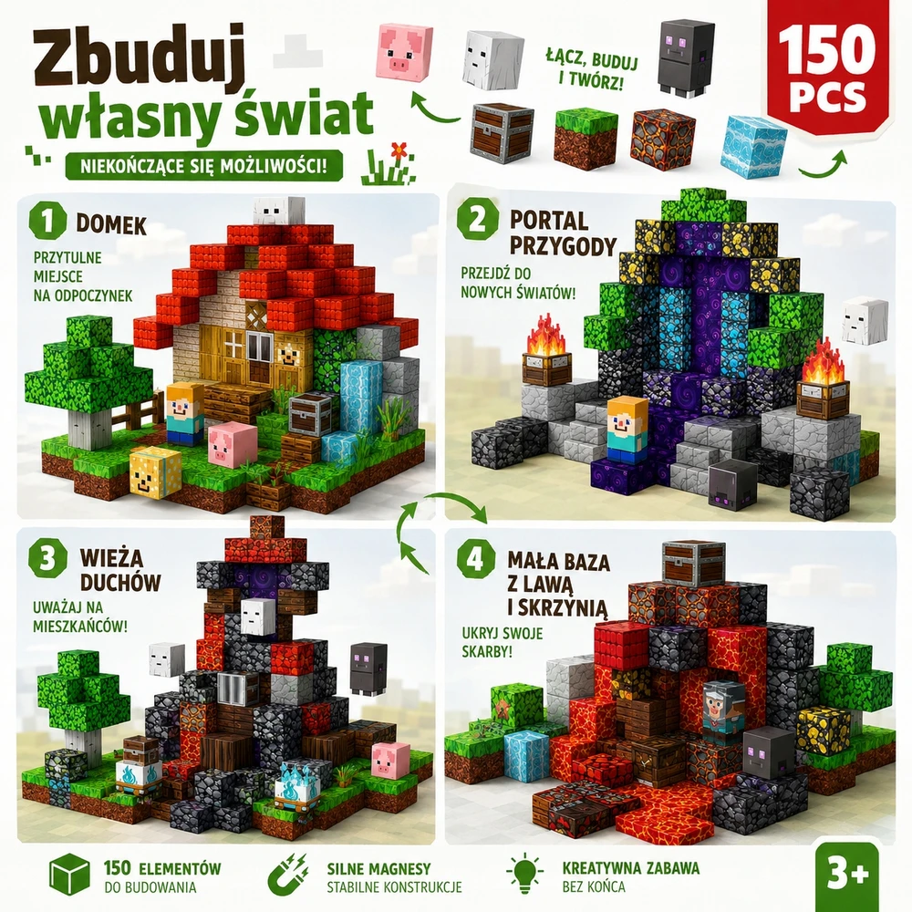 Bez Marki Magnetiniai blokeliai 150 vnt 3D vaiduoklių nuotykis vaikams nuo 3 metų