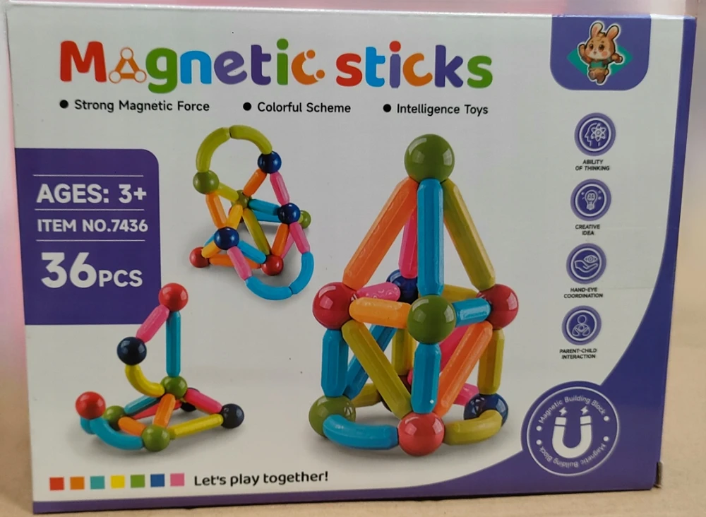 Bez Marki Magnetiniai blokeliai 36 vnt. konstrukcija, Magnetinės lazdos Sticks Balls
