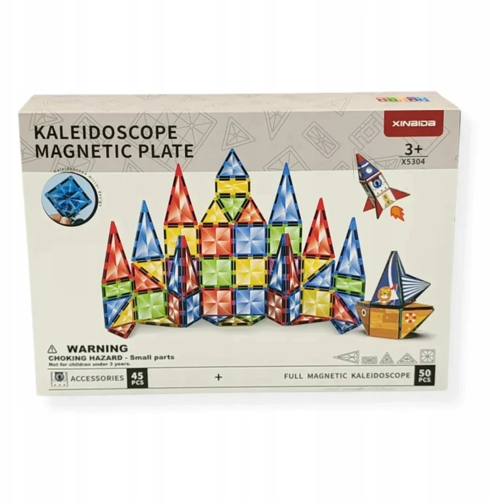 Bez Marki X Bida Kaleidoskopinės magnetinės konstruktoriaus plytelės, 95 vnt., vaikams nuo 3 metų, skatina erdvinę vaizduotę, skaidrios