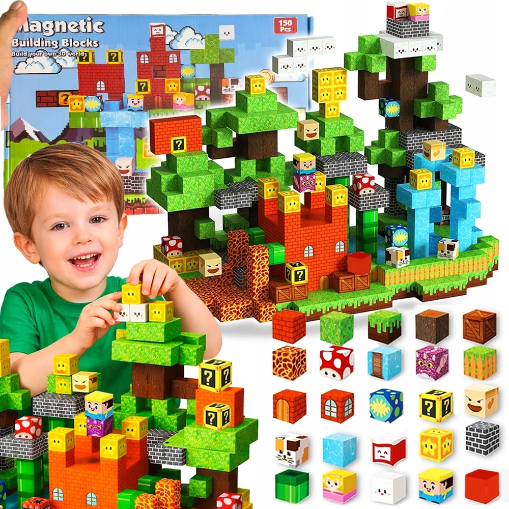 Bez Marki MAGNETINIAI KONSTRUKCINIAI BLOKAI ŽMONĖS PLYTELĖS VAIKUI RINKINYS 150 EL