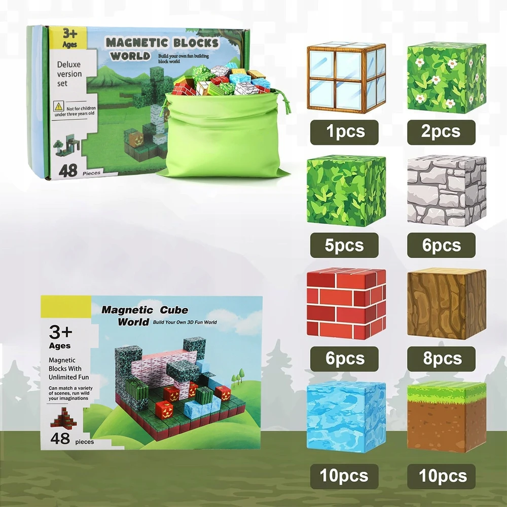 Bez Marki Magnetiniai konstrukciniai blokai kvadratiniai blokai pikselių 3D kubeliai