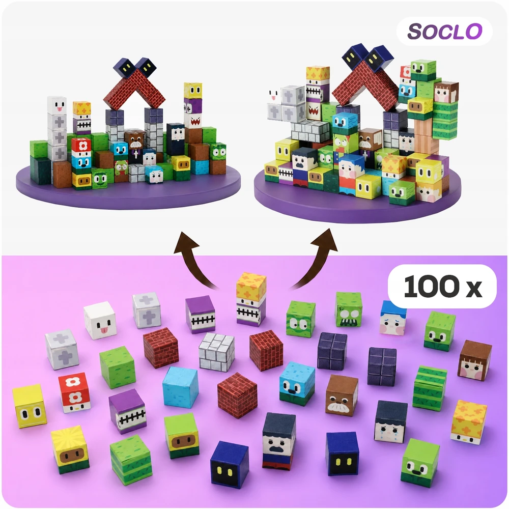 Bez Marki MAGNETINIAI KONSTRUKCINIAI BLOKAI KUBAI PIKSELIAI 3D kubeliai 100 vnt.