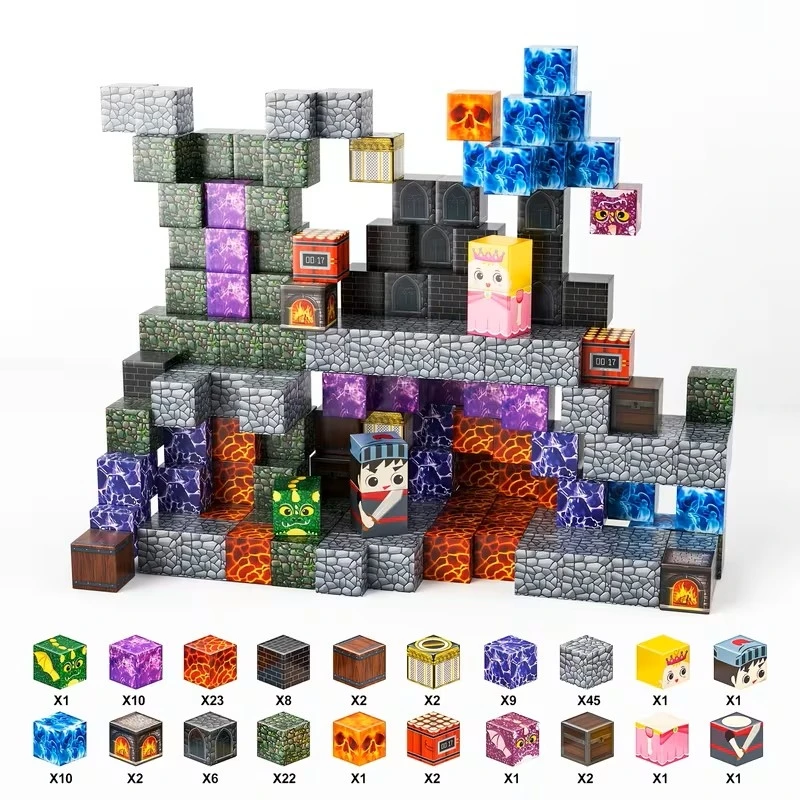 Bez Marki Magnetiniai konstrukciniai blokeliai 3D Cubes Castle BIG SET XXL 150 vnt.