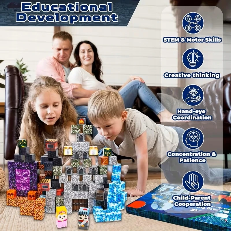 Bez Marki Magnetiniai konstrukciniai blokeliai 3D Cubes Castle BIG SET XXL 150 vnt.