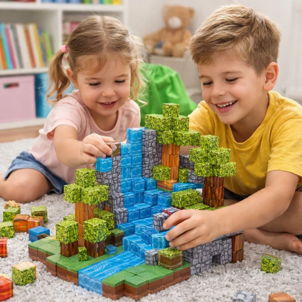 Bez Marki Magnetiniai statybiniai blokai, 247 vienetai, 3D statybiniai blokai, kubeliai, pikselių rinkinys