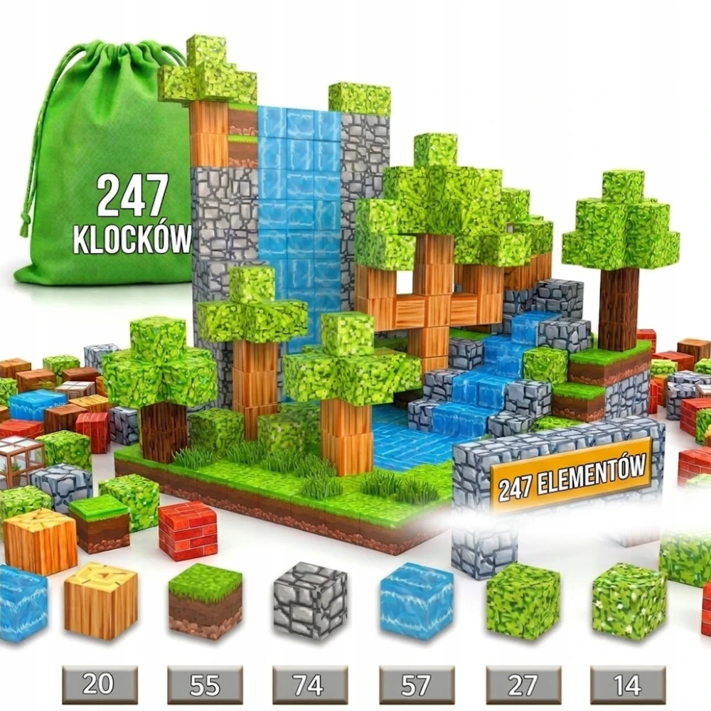 Bez Marki Magnetiniai statybiniai blokai, 247 vienetai, 3D statybiniai blokai, kubeliai, pikselių rinkinys
