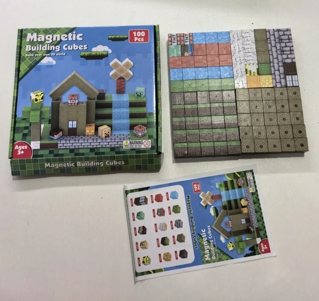 Bez Marki Magnetiniai statybiniai blokeliai KUBAI BLOKAI DIDELIS RINKINYS 100 vnt. Figūros + dovanų dėžutė, STEM žaislas