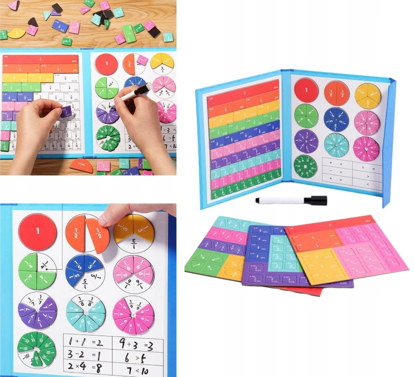 Bez Marki Magnetinis frakcijų mokymosi rinkinys vaikams – spalvinga vizualinė matematikos mokymo priemonė, patvarios magnetinės detalės namų ir klasės mokymui | JOJNUMERI