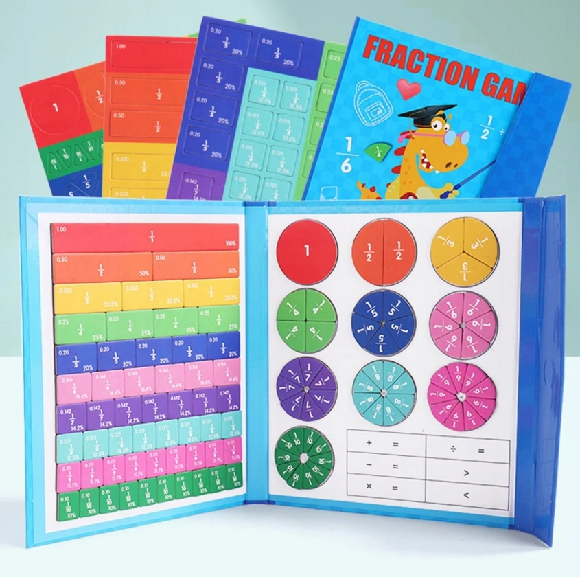 Bez Marki Magnetinis frakcijų mokymosi rinkinys vaikams – spalvinga vizualinė matematikos mokymo priemonė, patvarios magnetinės detalės namų ir klasės mokymui | JOJNUMERI