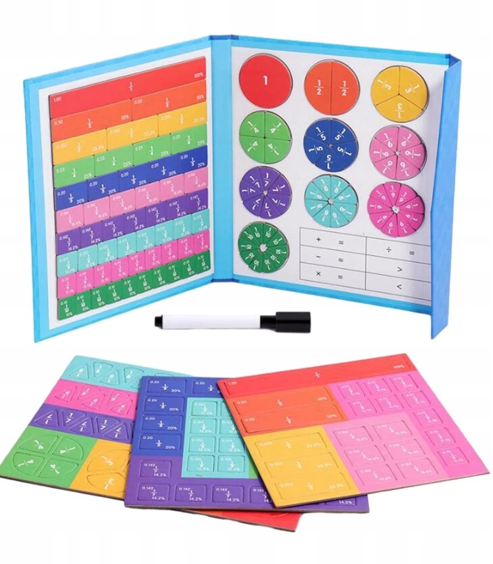 Bez Marki Magnetinis frakcijų mokymosi rinkinys vaikams – spalvinga vizualinė matematikos mokymo priemonė, patvarios magnetinės detalės namų ir klasės mokymui | JOJNUMERI