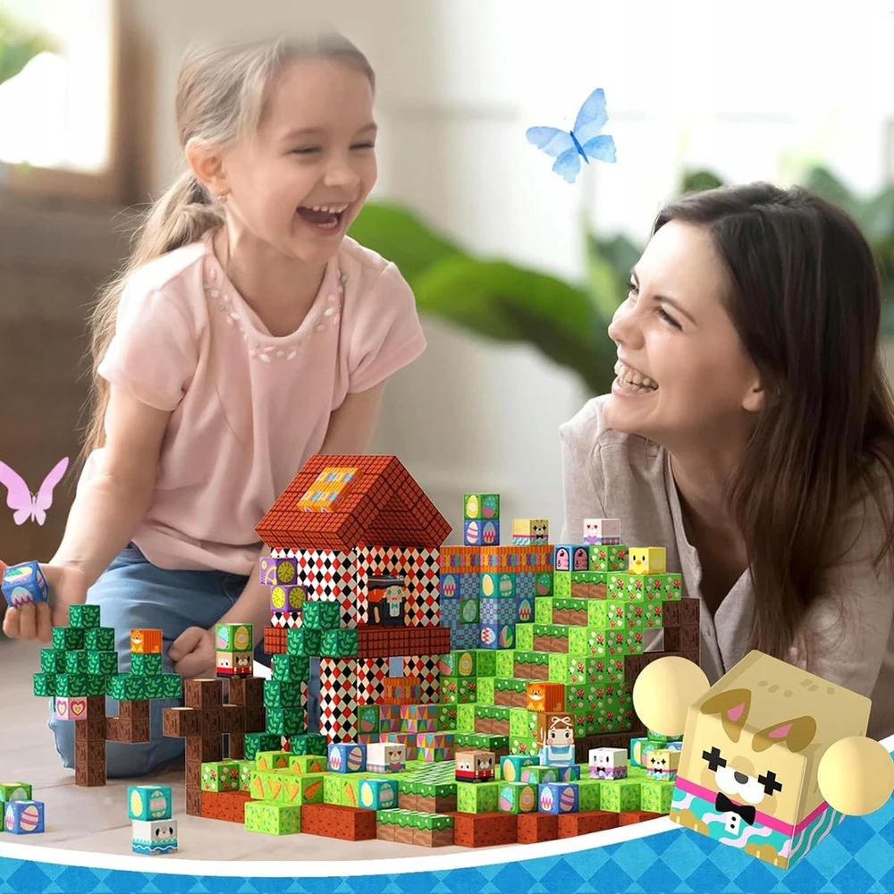 Bez Marki MAGNETINIŲ BLOKŲ RINKINYS 100 ELEMENTŲ INTERAKTYVUS MOKYMASIS