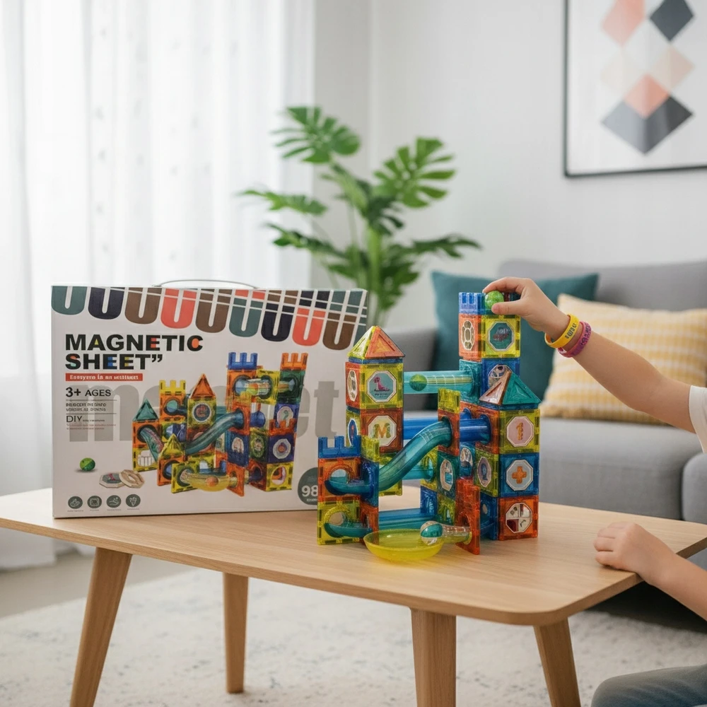 Bez Marki MAGNETINIŲ BLOKŲ RINKINYS 98 ELEMENTAI. KAMULIŲ TAKO KULODROMAS DOVANA VAIKAMS