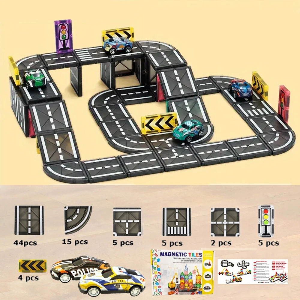 Bez Marki MAGNETINIŲ KONSTRUKCINIŲ KALULŲ RINKINYS 82 EL ROAD TRACK VAIKAMS