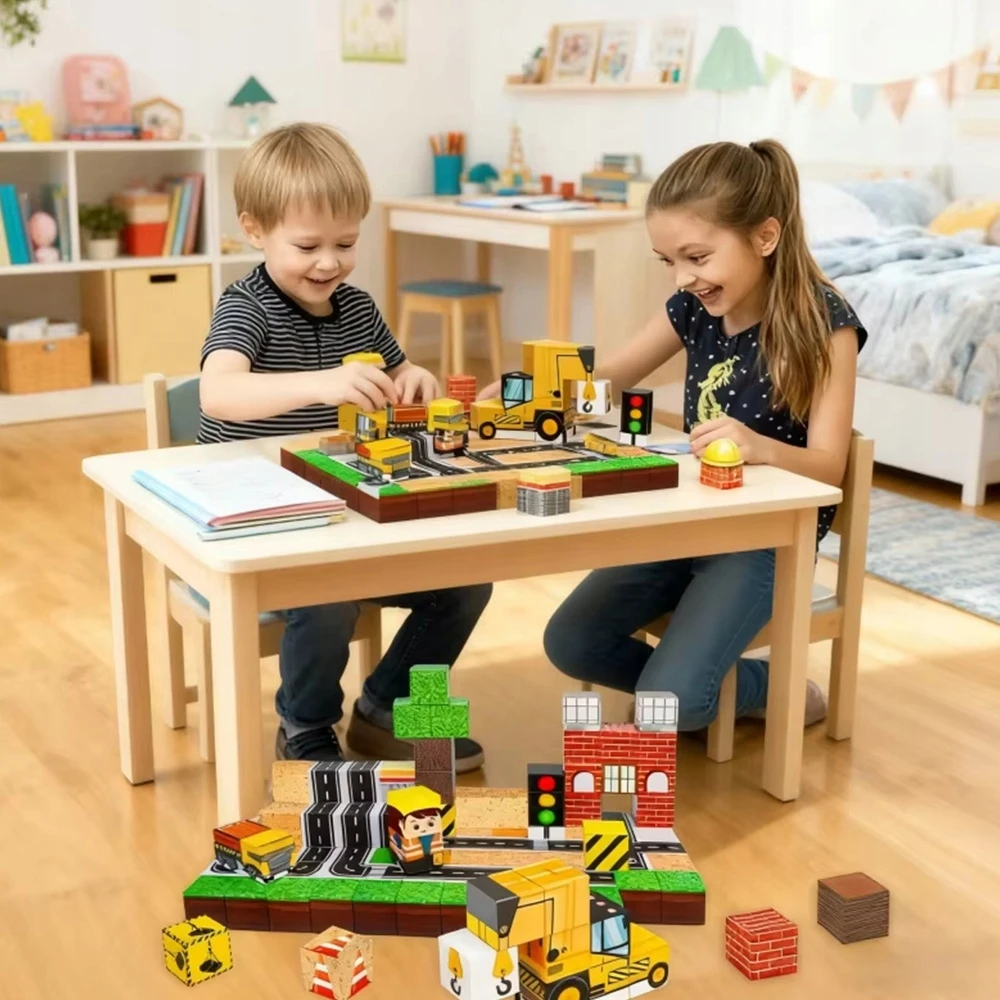 Bez Marki Magnetinių plytų rinkinys iš 100 vienetų plytų, kaladėlių, kubelių + 1 figūrėlė