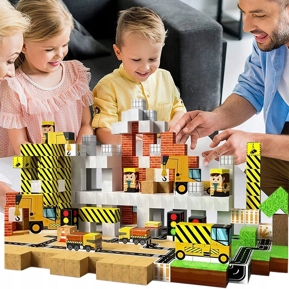 Bez Marki Magnetinių plytų rinkinys iš 100 vienetų plytų, kaladėlių, kubelių + 1 figūrėlė