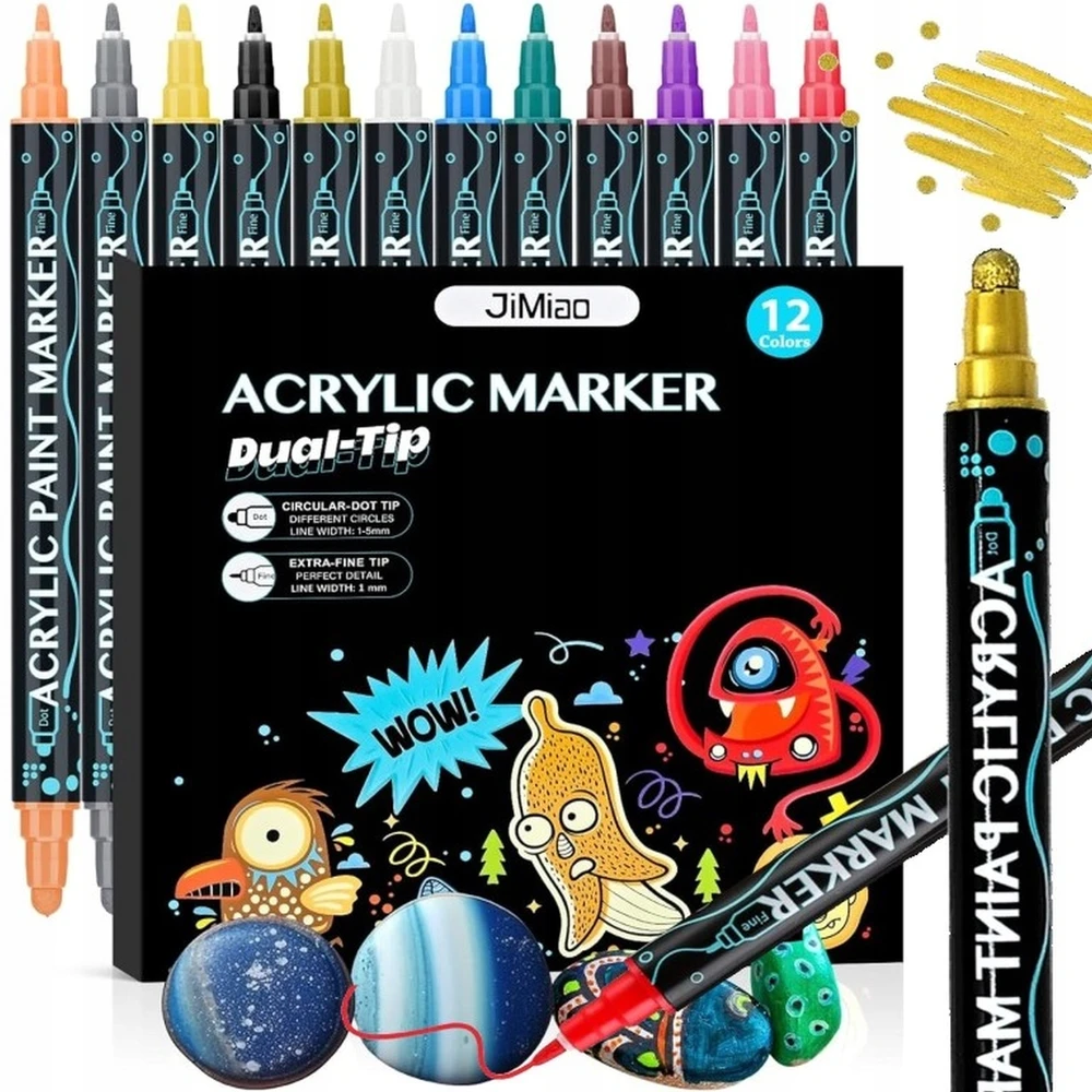 Bez Marki MARKERY AKRYLOWE 12 SZT PISAKI MAZAKI FLAMASTRY WODOODPORNE Z FARBĄ Rinkinys