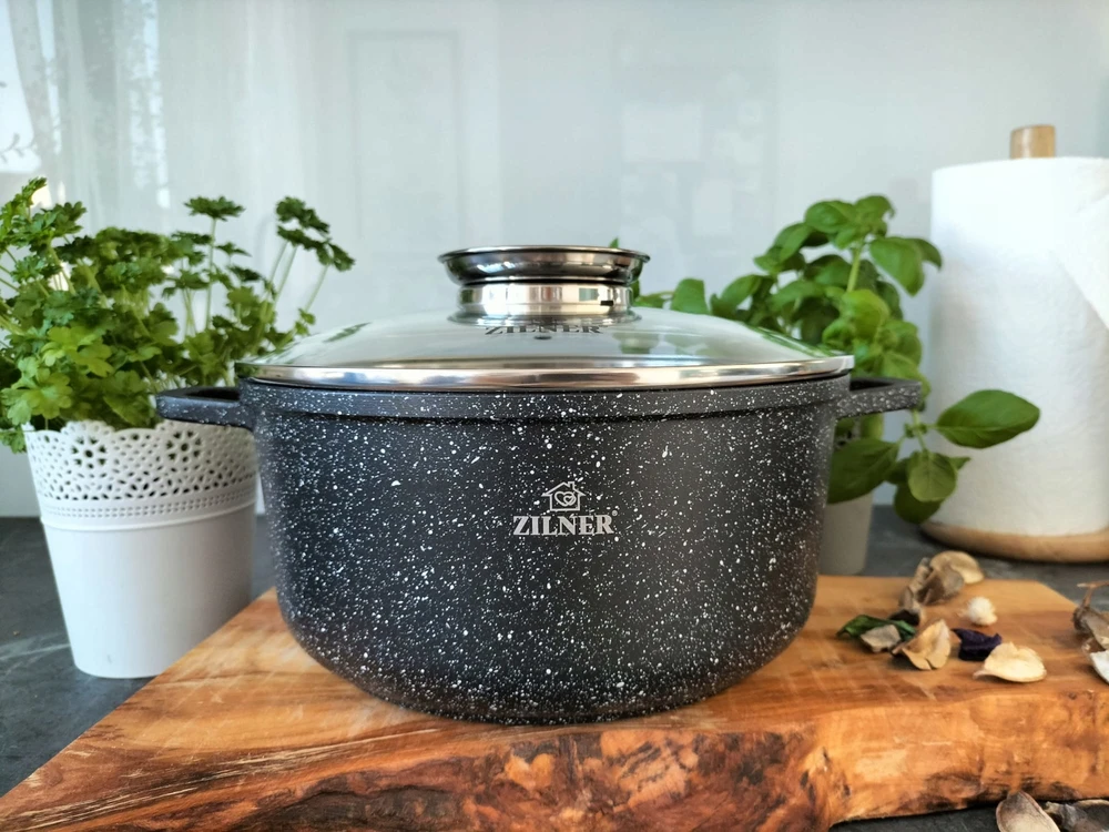 Bez Marki Marmurinis puodas su dangčiu, 22cm, 3.3l, indukcijai
