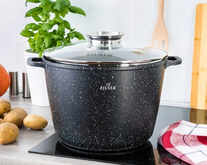 Bez Marki Marmurinis puodas ZILNER ZL-7009 6,2L 24cm su dangteliu indukcinėmis dujomis
