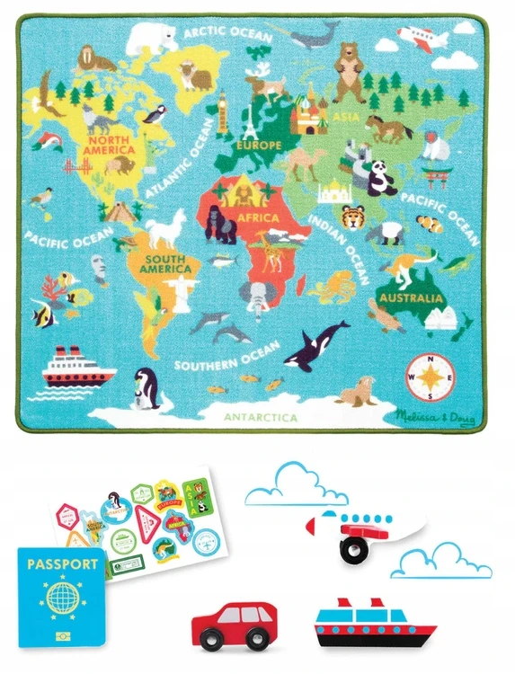 Bez Marki Mata Dywan Dookoła Świata Edukacyjna Žemėlapis 15194 Zwierzęta Melissa&Doug