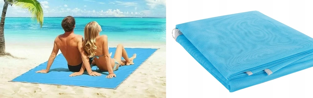 Bez Marki Matinė pliažo danga 200x200 cm, mėlyna, su apsauga nuo smėlio