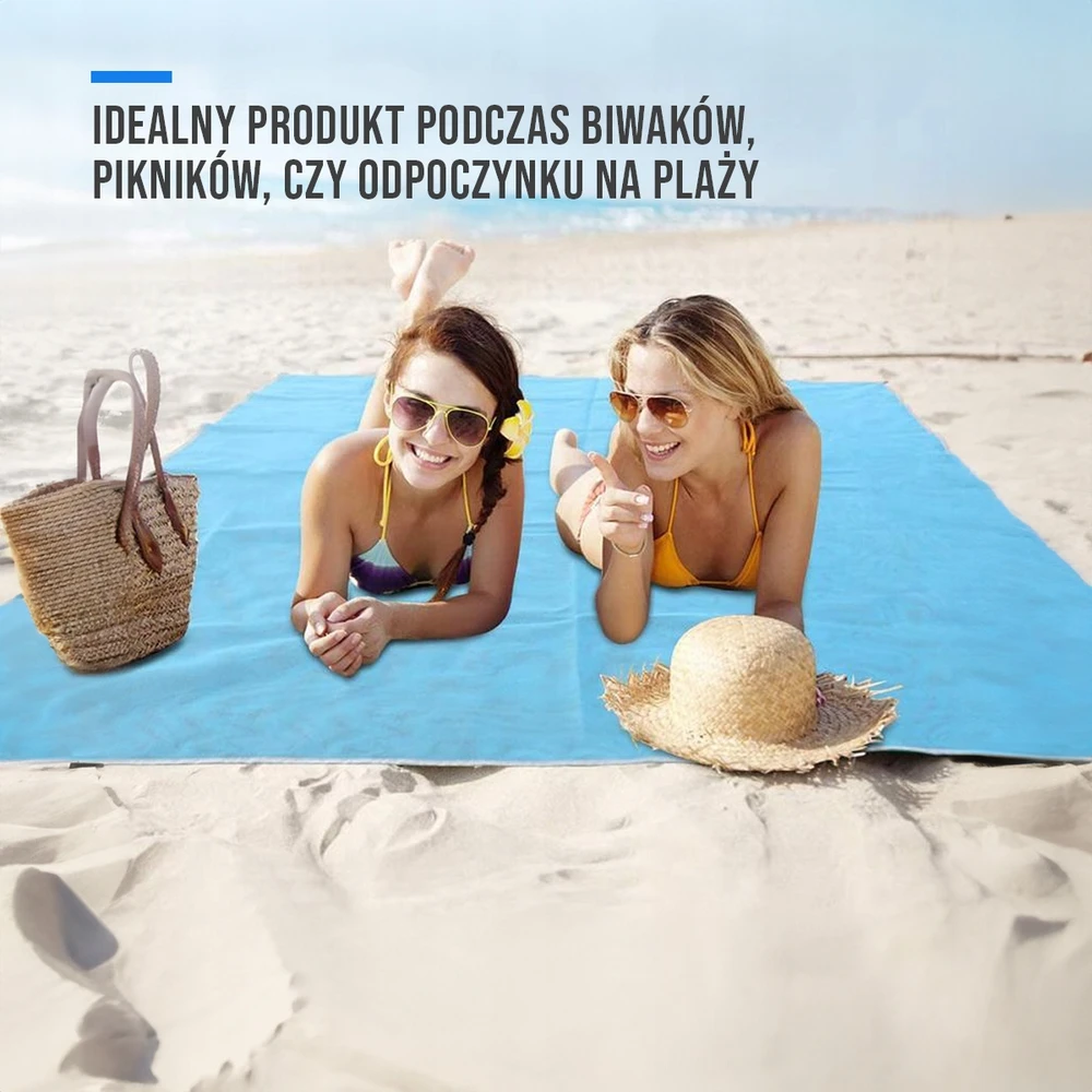 Bez Marki Matinė pliažo danga 200x200 cm, mėlyna, su apsauga nuo smėlio