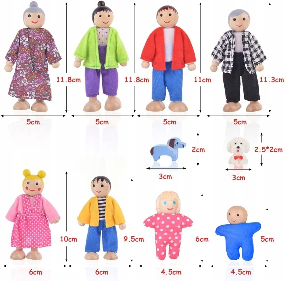Bez Marki Medinės lėlytės šeima, 10 vnt. rinkinys vaikams