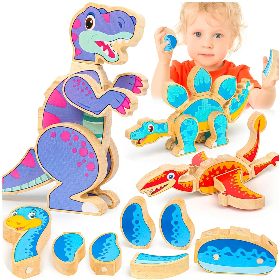 Bez Marki MEDINIAI MAGNETINIAI KONSTRUKCINIAI KALULAI 4 T-REX DINOZAURAI VAIKAMS