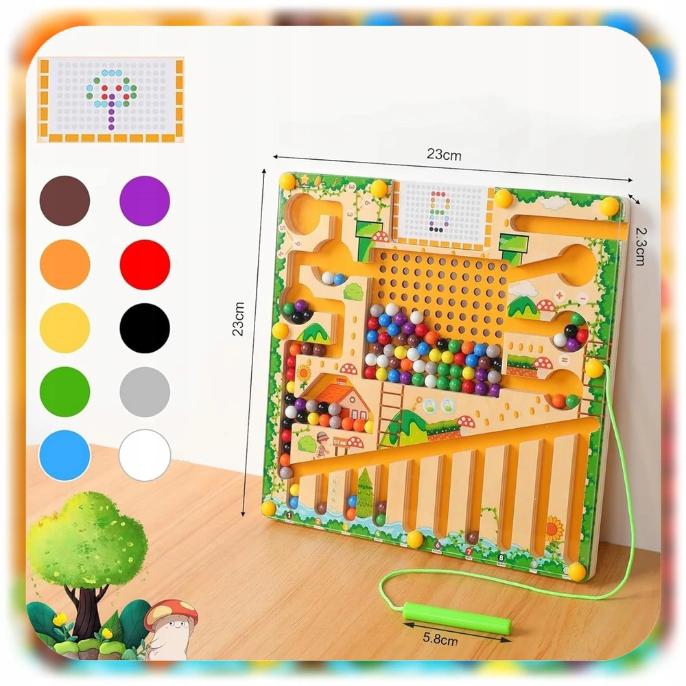 Bez Marki Medinis Montessori magnetinis labirintas vaikams – mokytis skaičiuoti