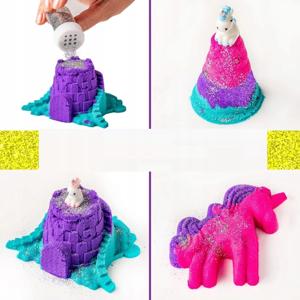 Bez Marki MEGA RINKINYS KINETINIAI SMĖLĖS ARKLAI VIENRAGIS 4 SPALVOS + GLITTER + DĖŽĖ