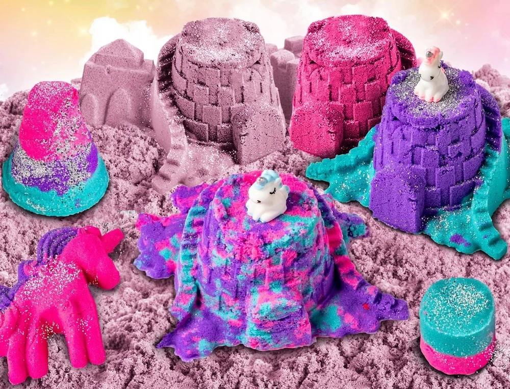 Bez Marki MEGA RINKINYS KINETINIAI SMĖLĖS ARKLAI VIENRAGIS 4 SPALVOS + GLITTER + DĖŽĖ