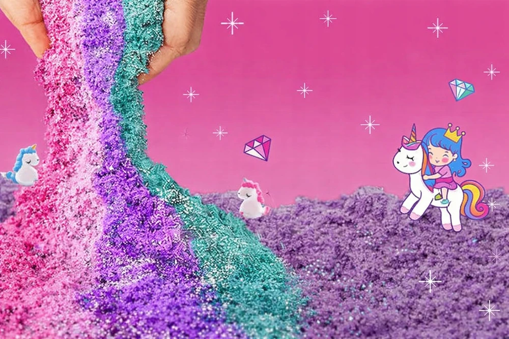 Bez Marki MEGA RINKINYS KINETINIAI SMĖLĖS ARKLAI VIENRAGIS 4 SPALVOS + GLITTER + DĖŽĖ
