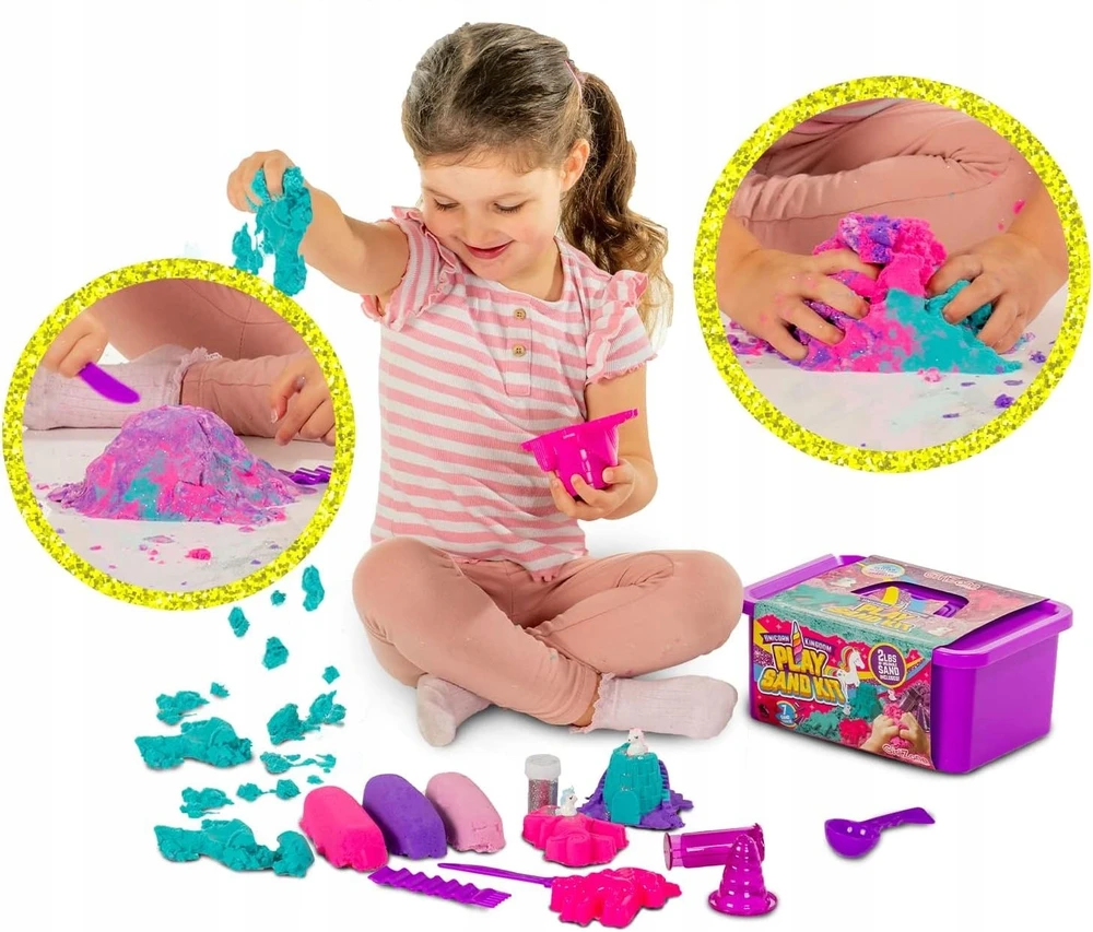 Bez Marki MEGA RINKINYS KINETINIAI SMĖLĖS ARKLAI VIENRAGIS 4 SPALVOS + GLITTER + DĖŽĖ