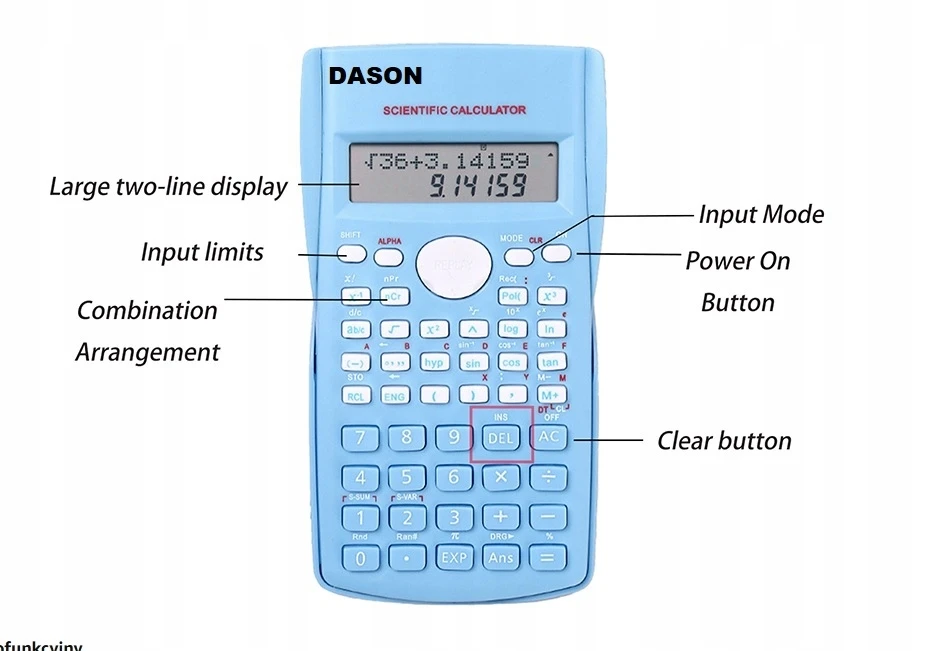 Bez Marki Mėlyna Scientific Calculator 240 Functions 2 Line School