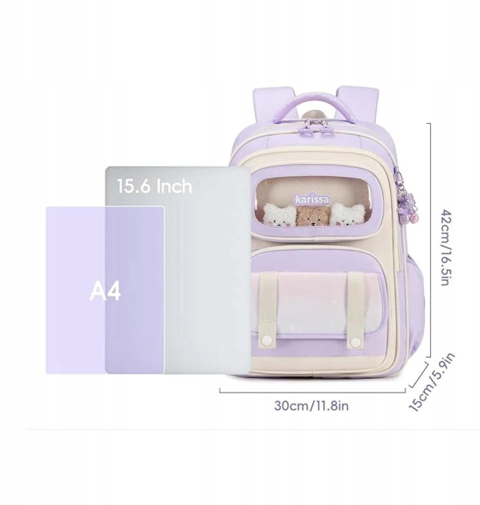 Bez Marki Mergaičių mokyklinė kuprinė 20l, ergonomiška, su žaisliukais