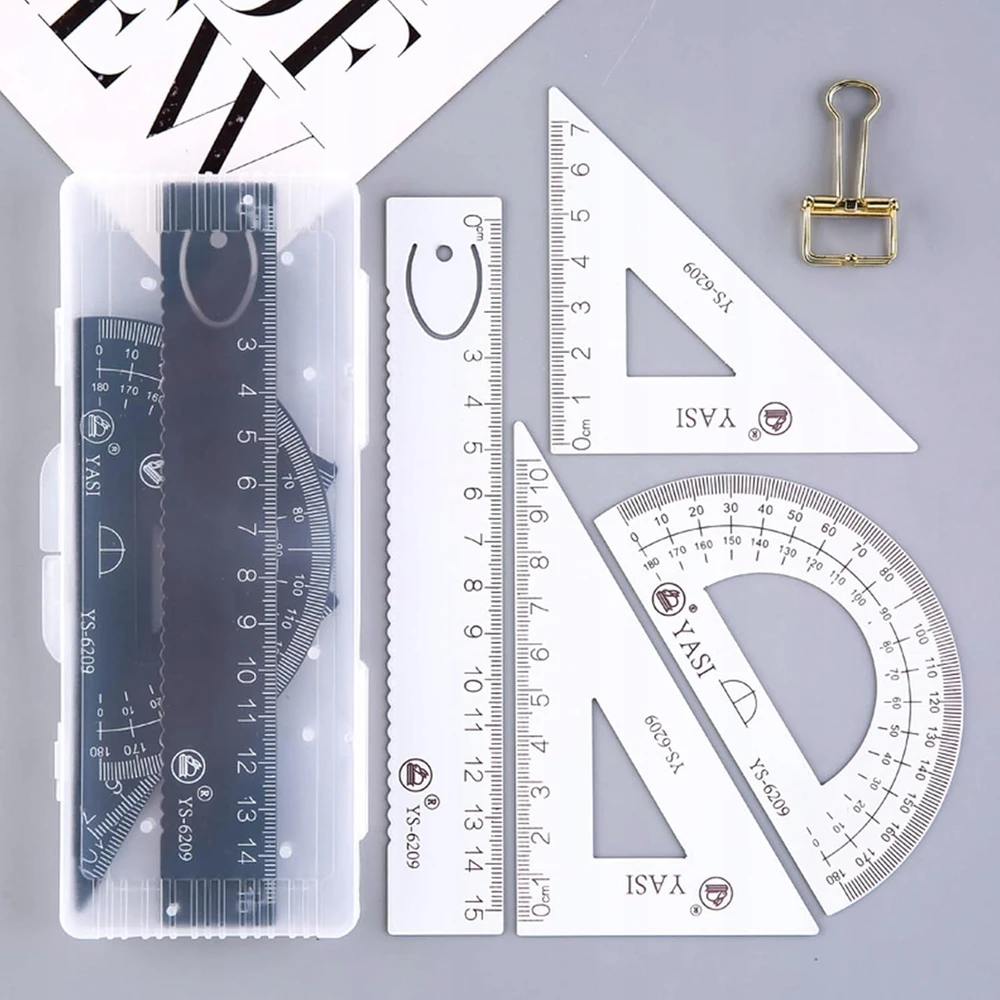Bez Marki Metalo geometrijos liniuočių rinkinys: 8 dalys, kampainis, liniuotė