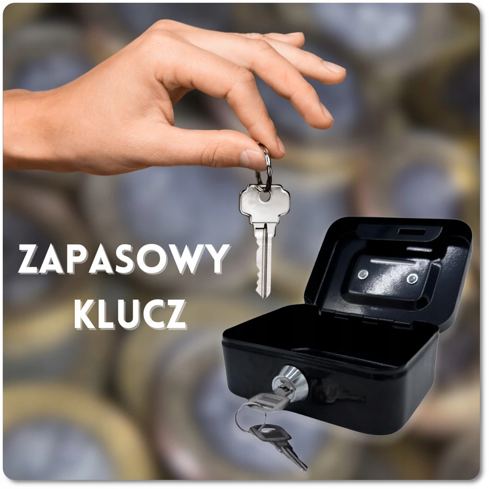 Bez Marki METALOWE PUDEŁKO NA PIENIĄDZE BILON MAŁY SEJF KASETKA SKARBONKA NA KLUCZYK