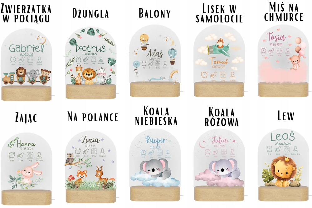 Bez Marki METRYCZKA LAMPKA nocna LED dziecięca narodziny chrzest prezent chrzestnej