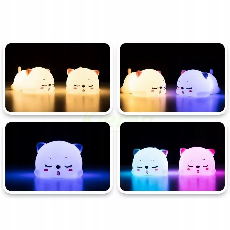 Bez Marki MIĘKKA SILIKONOWA Naktinė lempa KOTEK LED KOLOROWA + KABELIS USB DLA DZIECI