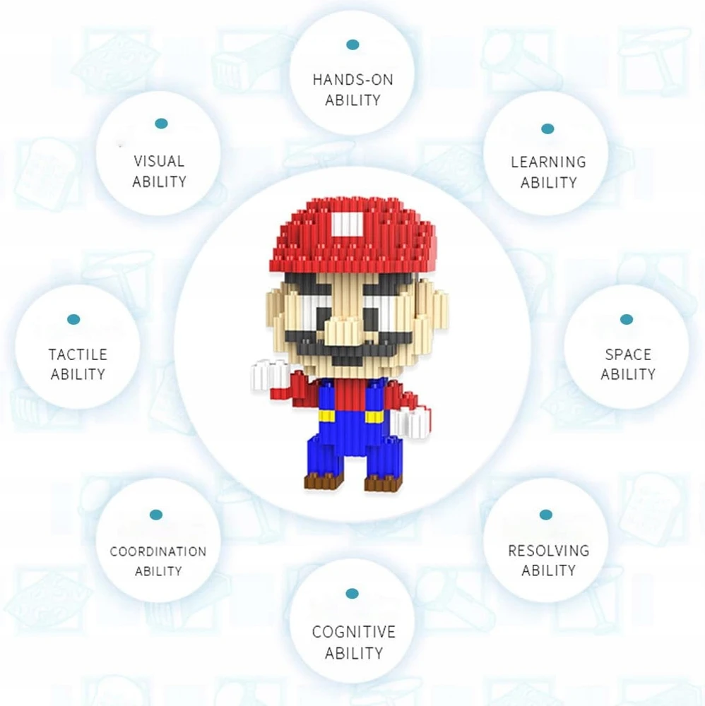 Bez Marki Mikro kaladėlių rinkinys dinozaurams statyti, Super Mario figūrėlė, 3D modelis