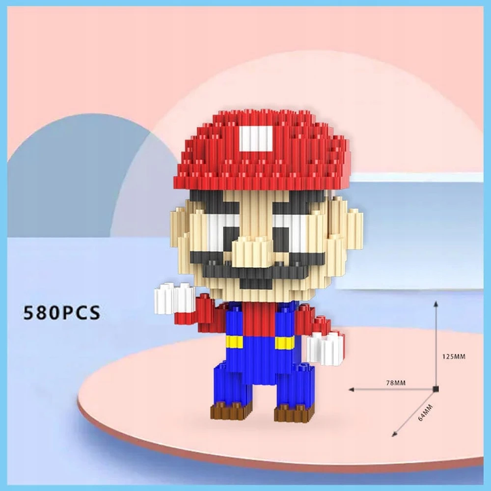 Bez Marki Mikro kaladėlių rinkinys dinozaurams statyti, Super Mario figūrėlė, 3D modelis