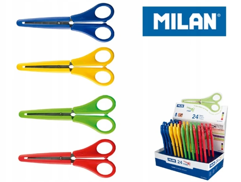 Bez Marki Milan mokyklinės žirklės su apsaugine dangteliu, 14.7 cm