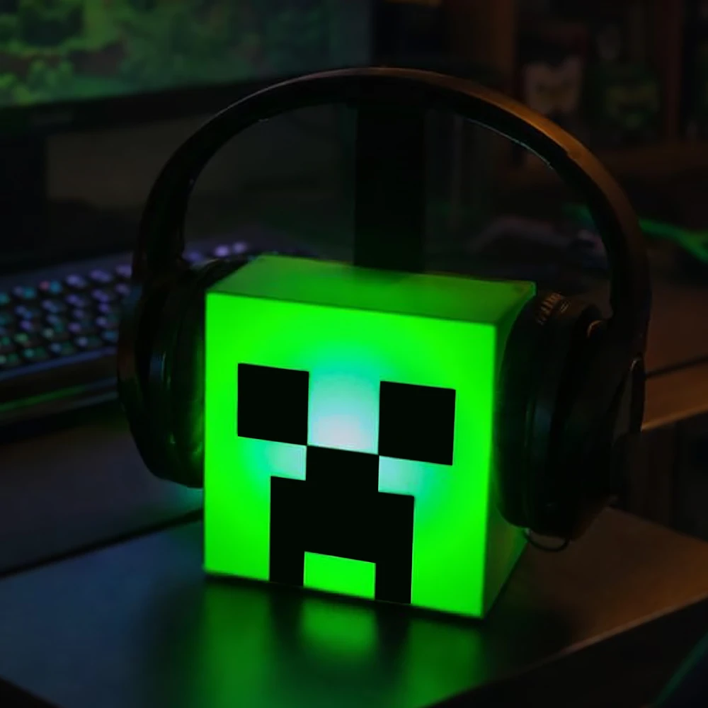 Bez Marki Minecraft Creeper Led naktinė lemputė + ausinių stovas 2in1